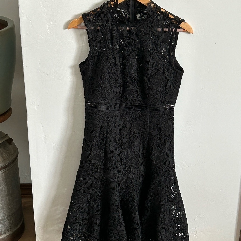 Bardot Black Lace Cut Out Dress Mock Neck